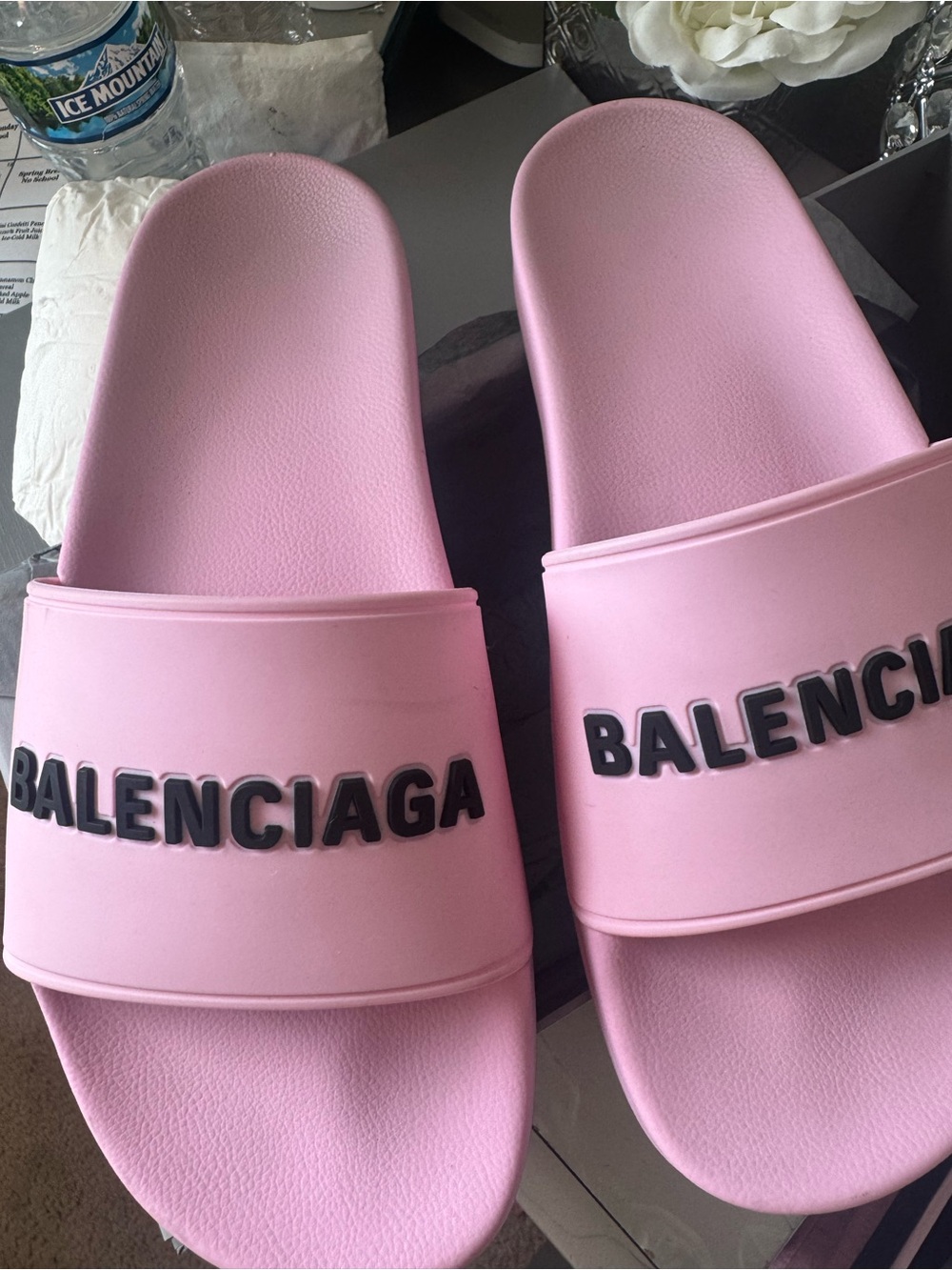 Balenciaga Pink Slide Sandals with Black Logo
